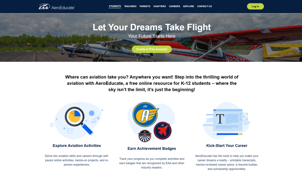 Aero Educate Webpage Screenshot